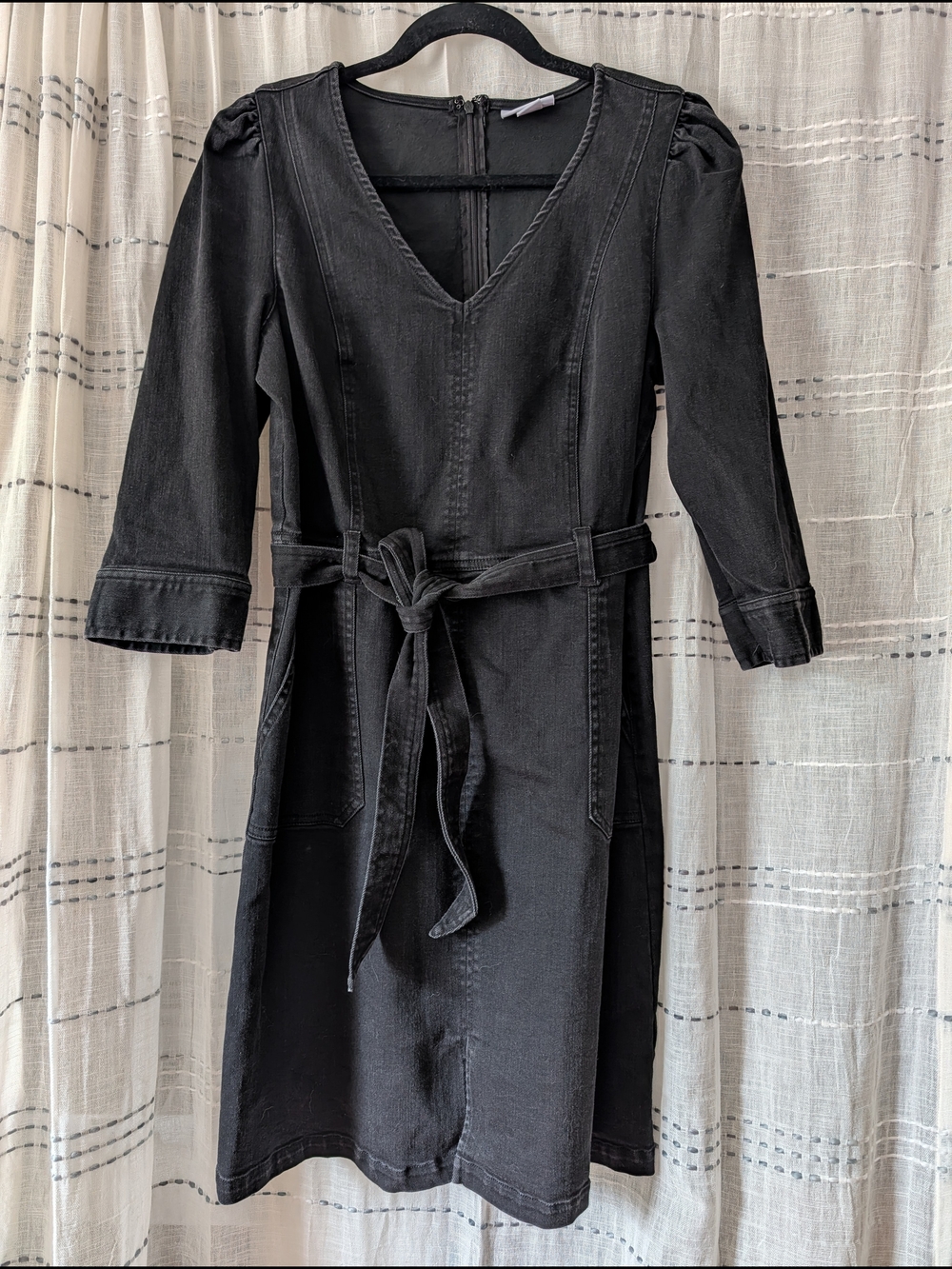 Liz Claiborne Black V-Neck Tie-Waist Midi Denim Dress Size 6 Western Flair - Picture 1 of 3